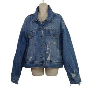 Judy Blue Distressed Ripped Denim Jacket Women Size 3XL Button Up  JB7817